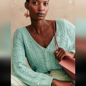 Sezane Mint Green Cable Knit Cardigan